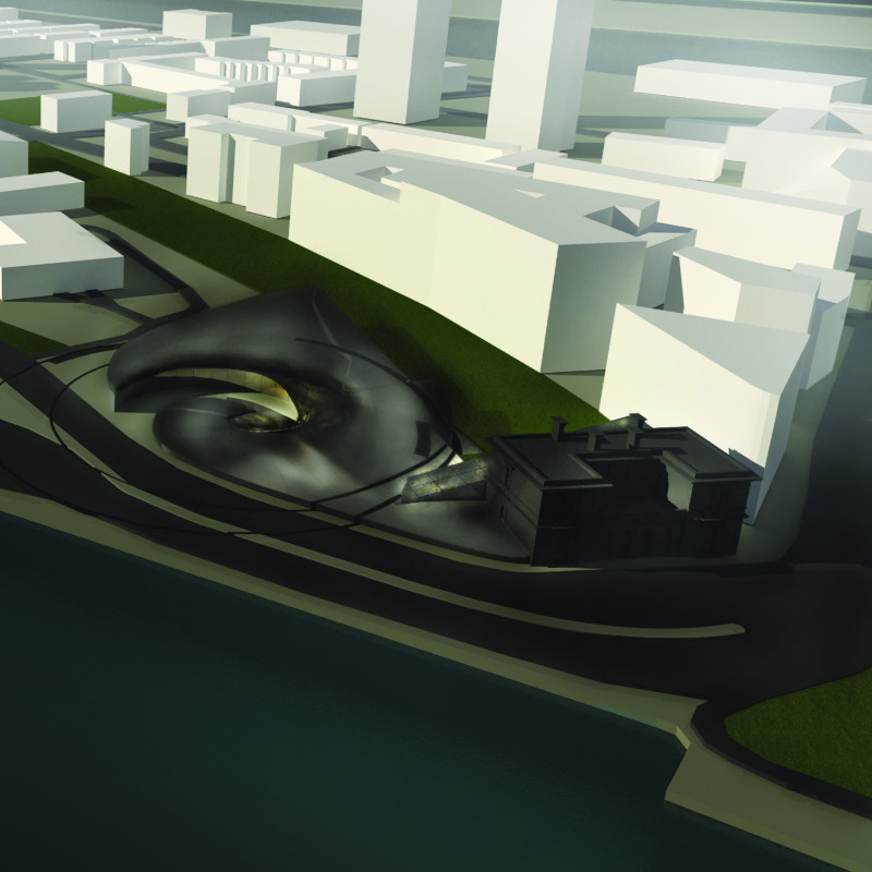 Underground Space Featuring Dark Glass and Photovoltaic Panels for a Community-Focused Museum