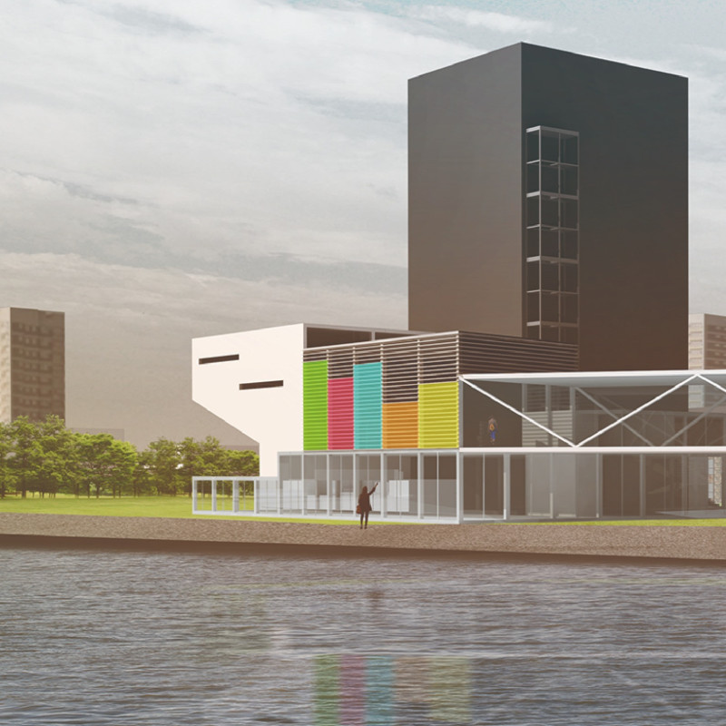 Colorful Panels and Concrete Structure Reflecting Digital Culture In A Sustainable Urban Hub