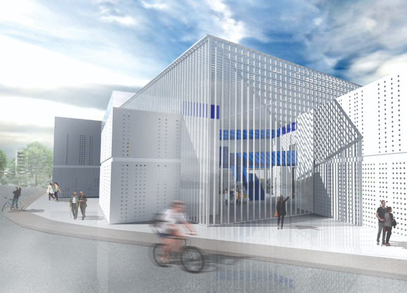 Perforated Aluminum Facade With Interactive Displays Anchoring Community Engagement Through Digital Connectivity