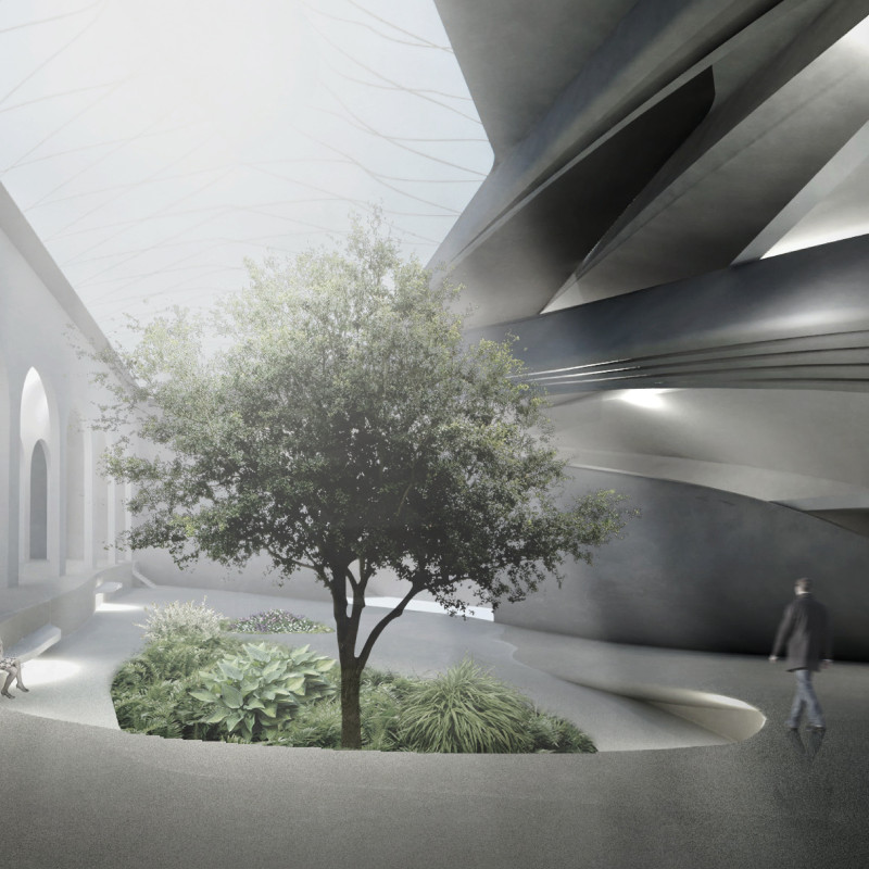 Curved Concrete Shell Embraces Native Landscaping for Community Gathering Space