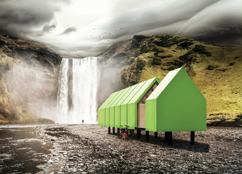 Charred Wooden Shingles and Thermopan Insulation in Elevated Eco-Friendly Cabins