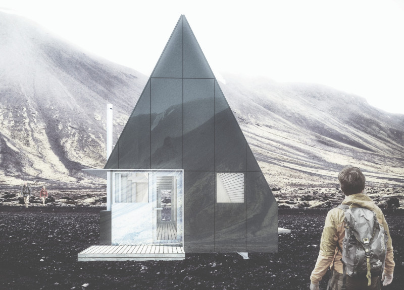 Hiking Retreat with Reflective Solar Panels and Sustainable Timber Construction in Iceland’s Landscape