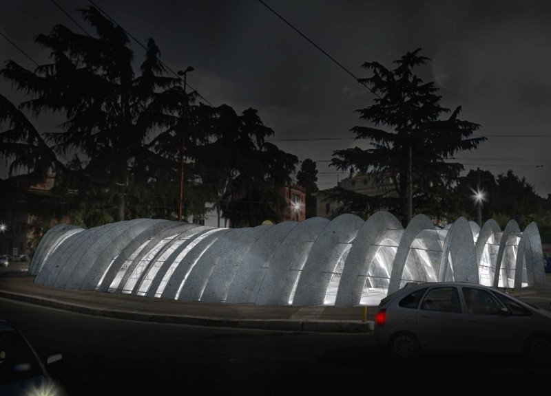 Curvilinear Concrete Structure Enhancing Urban Connectivity Through Natural Light and Community Gathering Spaces