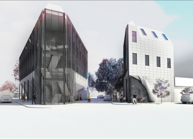 Curvilinear Facade Crafted From Metal Cladding and Reinforced Concrete for a Creative Education Hub  