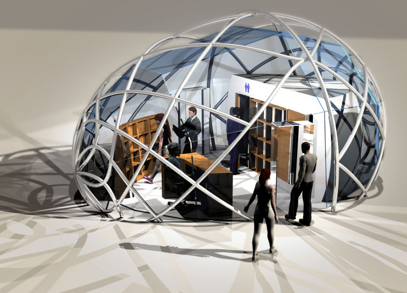 CNC-Bent Steel Trellis Enveloping Transparent Glass in an Elegant Egg-Shaped Structure  