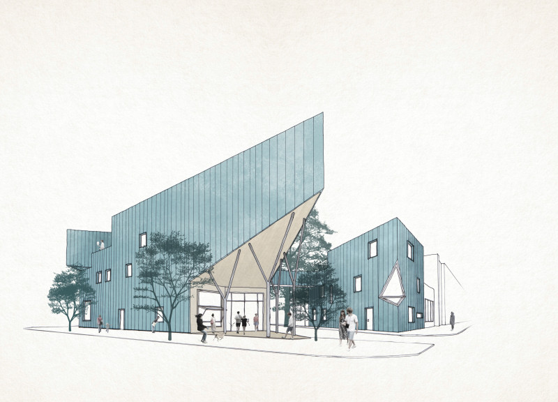 Blue Zinc Facade and Rooftop Garden Defining a Cultural Hub for Tattoo Artistry