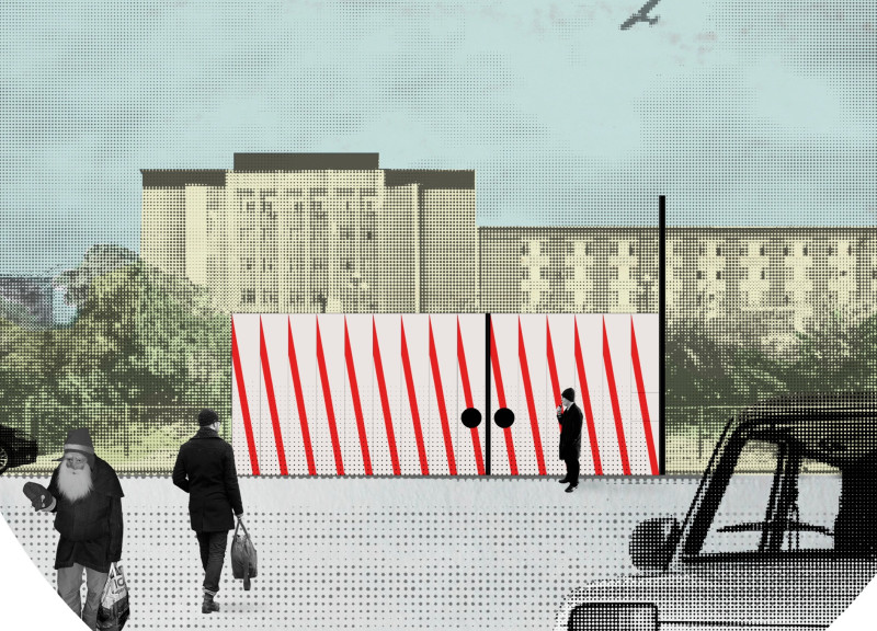 Commuter Pavilion Utilizing Sandwich Panels and Larch Wood for a Versatile Urban Experience