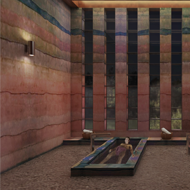 Rammed Earth Walls and Azure Accents Create a Sustainable Wellness Retreat  