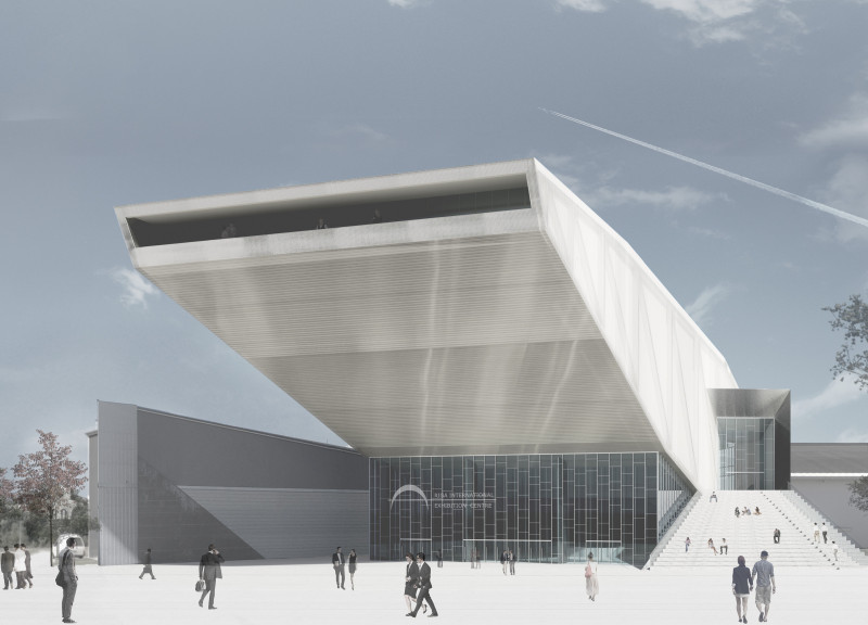 Staggered Glass Facades Enhanced by Timber Accents in a Dynamic Cultural Auditorium