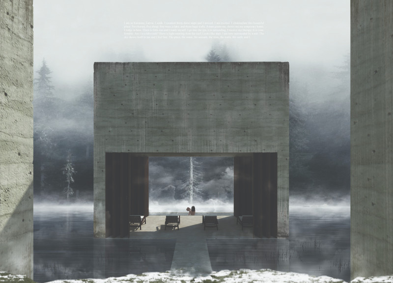 Wellness Retreat Featuring Reinforced Concrete and Expansive Glass Integration in a Natural Landscape