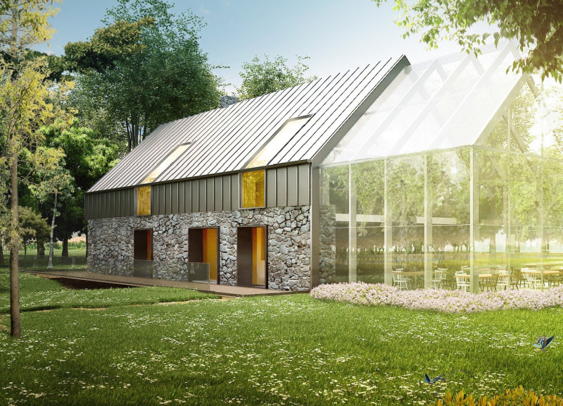 Natural Stone and Zinc Cladding Restoration of a Historic Barn for Community Wellness