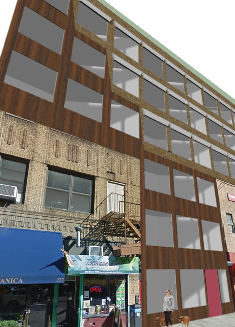 Affordable housing designed with reclaimed brick and a rooftop greenway for urban sustainability  