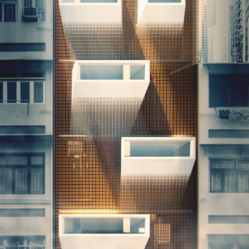 Translucent Mesh Screens and Vertical Gardens in a High-Rise Residential Complex