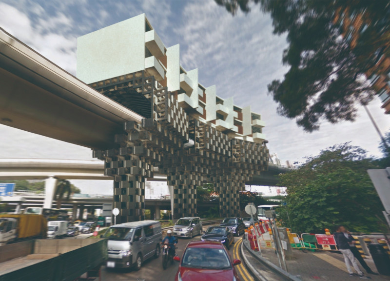 Elevated Living Spaces Crafted With Steel and Concrete Over Urban Highways  