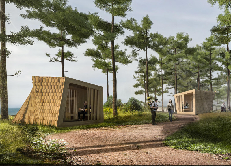 Charred Wooden Shingles And Laminated Structure Blend Seamlessly With The Natural Landscape