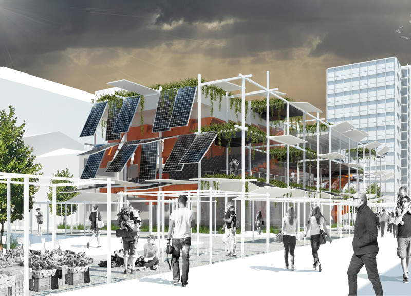Charred Wooden Shingles and Steel Framework Creating a Flexible Public Space  