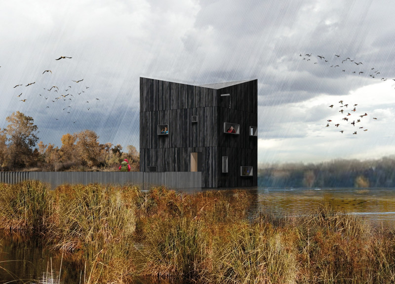 Charred Timber Structure Embracing Nature and Birdwatching Through Local Materials