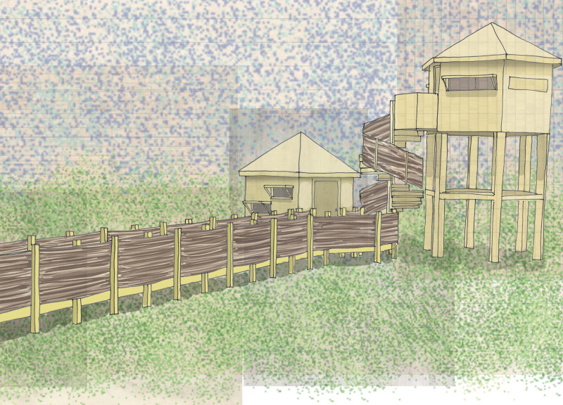 Woven Willow Screens and Norwegian Spruce Elevate Birdwatching Experience in Wetland Habitat  