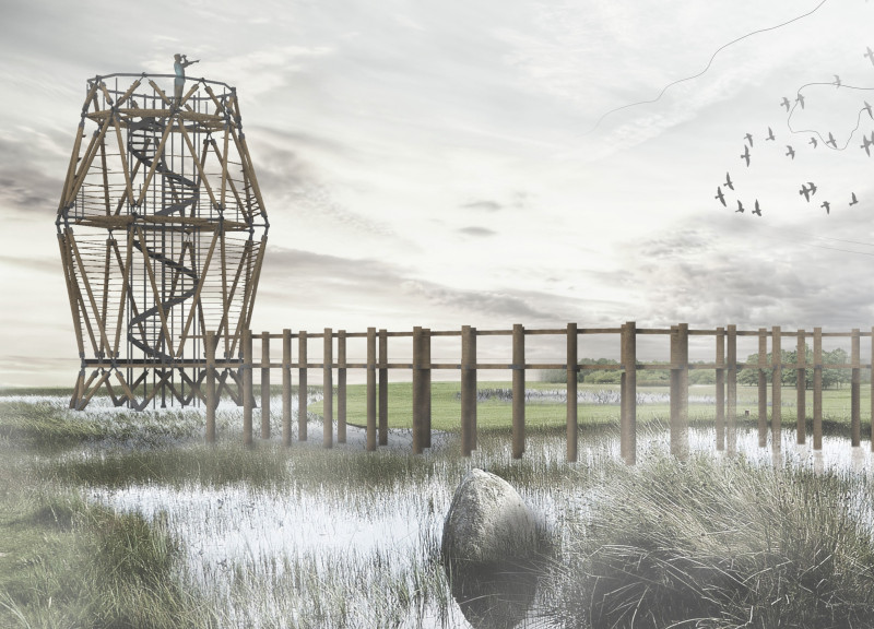 Hexagonal Observation Structure Combining Valrosa Wood and Stainless Steel for Enhanced Ecological Connectivity