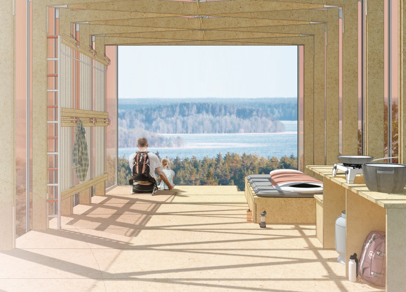 Amber-Hued Polycarbonate Cabin Featuring Sustainable Timber Construction for Eco-Friendly Retreat  