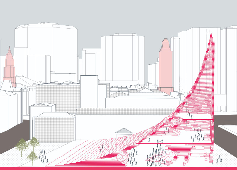 Dynamic Geometry and Stepped Terraces in Concrete and Glass Community Space