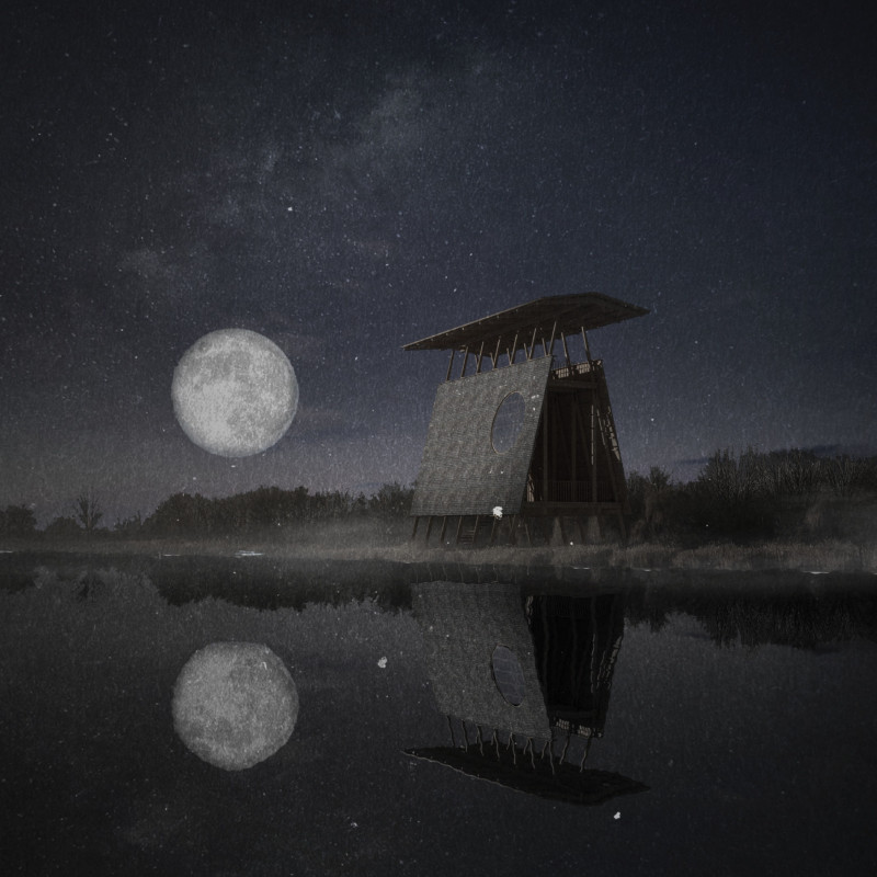 Elevated Timber Framework Nestled in Wetlands with Charred Wooden Shingles for Ecological Engagement