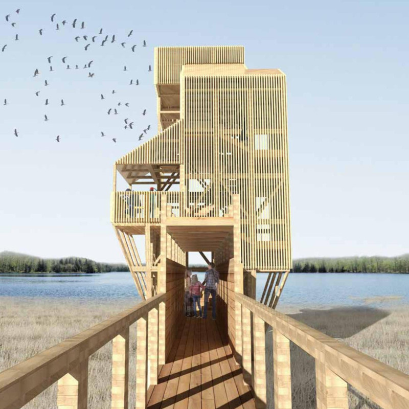 Charred Wood Cladding and Modular Design Enhance Nature Observation Experience