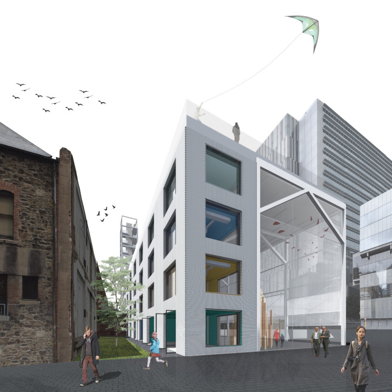 Movable Workspaces Enveloped in Transparent Glass and Local Bricks for Community Engagement