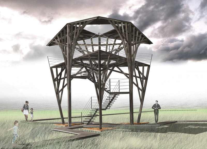 Charred Timber Canopy Elevates Coastal Observation Point with Sustainable Design