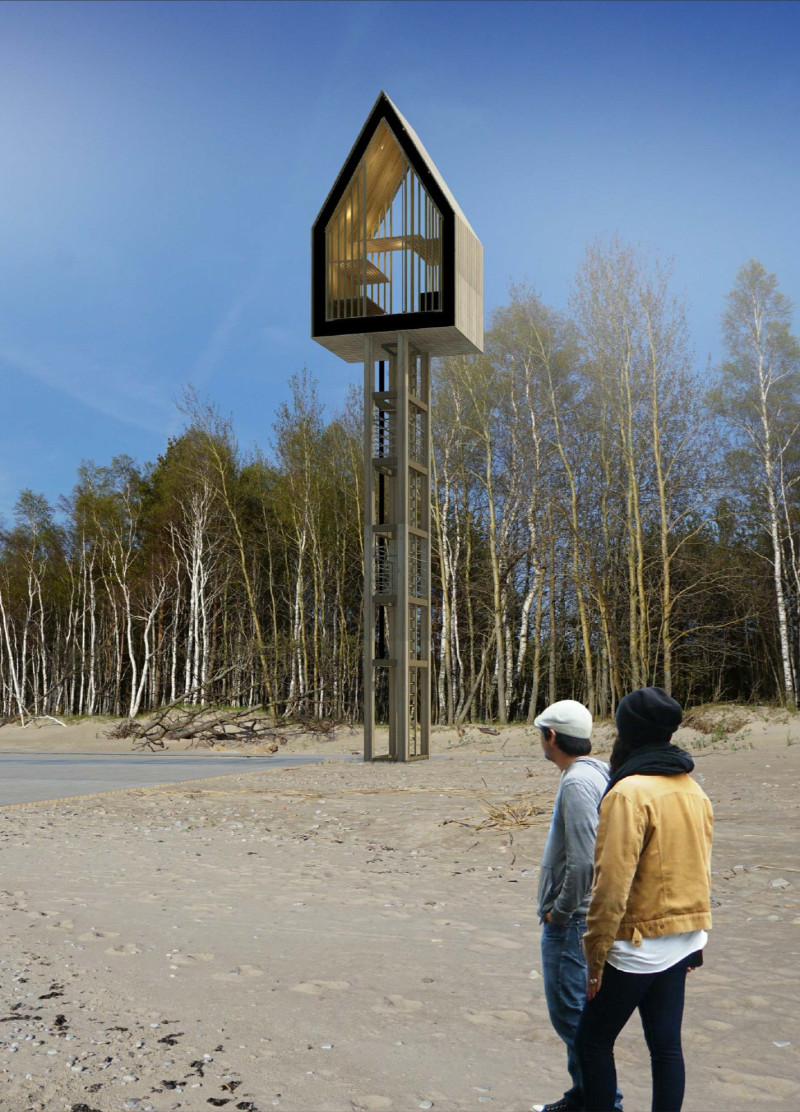 Elevated Structures Featuring Cross-Laminated Timber and Charred Wooden Shingles Nestled in Nature