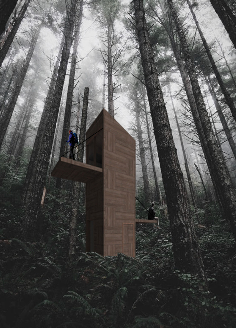 Elevated Retreat Crafted from Natural Wood Planks and Transparent Glass Panels for Hikers Along the E9 Path
