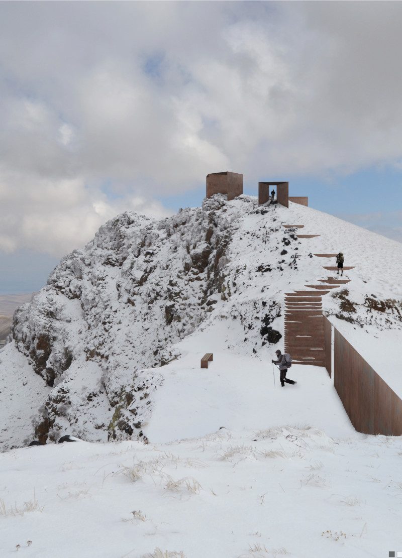 Weathered Corten Frames Capturing Spectacular Vistas in a Sustainable Landscape Installation  