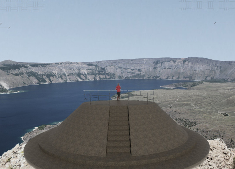 Conical Structure Crafted From Local Stone and Reinforced Concrete Overlooking Volcanic Landscape