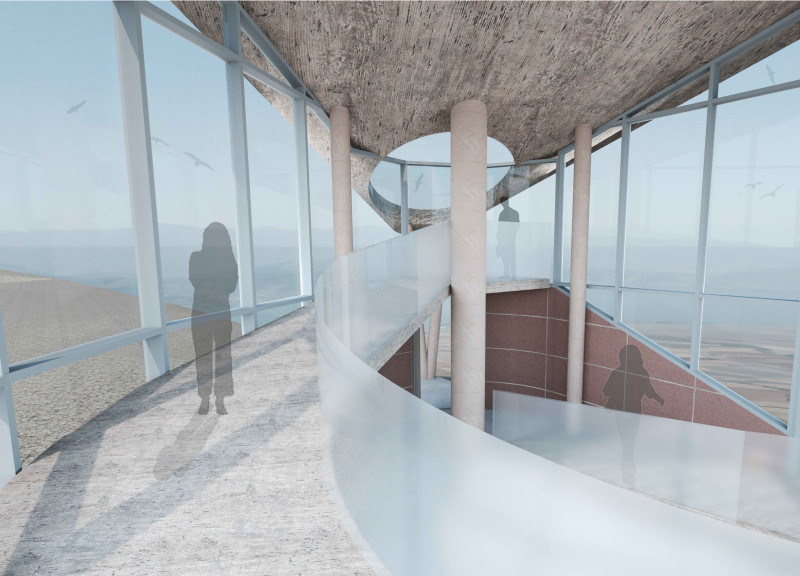 Curvilinear Observation Point Crafted from Ahlat Stone and Natural Wood at Lake Van