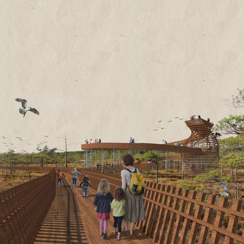 Twisting Observation Tower Crafted From Natural Timber and Steel Integrating Accessibility and Scenic Vistas