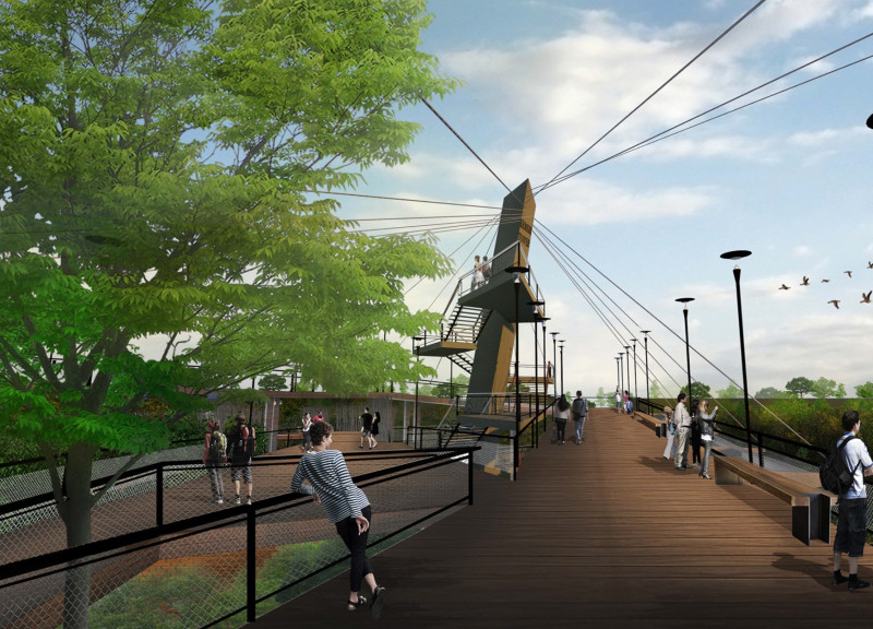 Triangle Structure Featuring Eco-Friendly Bamboo and Concrete Integration for Community Observation