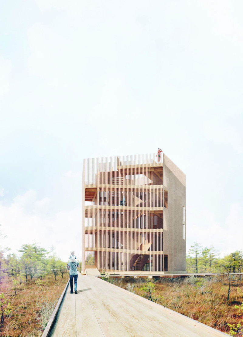 Pentagonal Observation Structure Crafted from Massive Wood with Silicone Finish for Community Engagement  