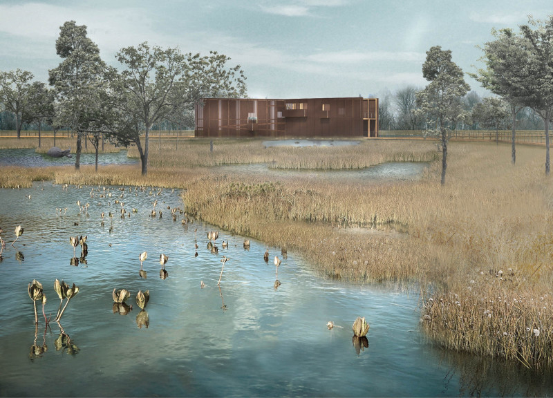 Charred Wooden Shingles and Timber Frame Create a Harmonious Observation Facility in Nature
