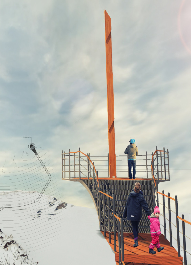 Circular Observation Platform Crafted with Laminated Timber Overlooking Volcanic Landscape  