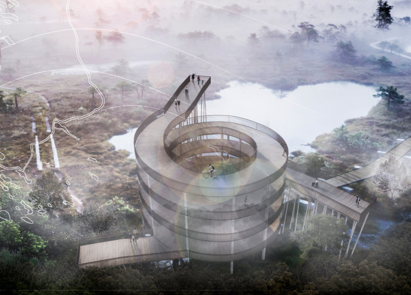 Corten Steel Meets Timber in a Spiraling Observation Tower Emphasizing Nature Connections  