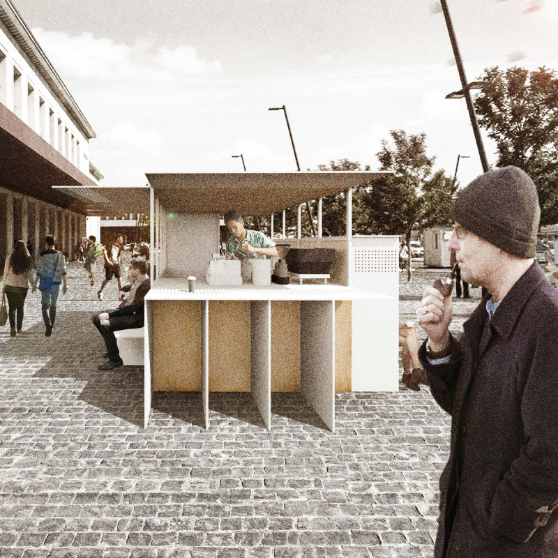 Responsive Glass Facade and Plywood Structure Enhancing Urban Interaction in a Community Kiosk
