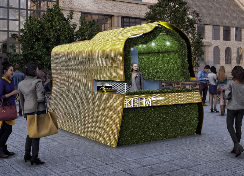 Curvilinear Design Featuring Expanded Metal and Artificial Grass for a Community Café  
