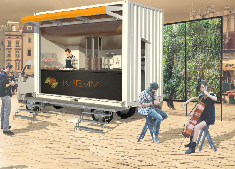 Living Wall Integration with Recycled Materials in a Mobile Café Structure