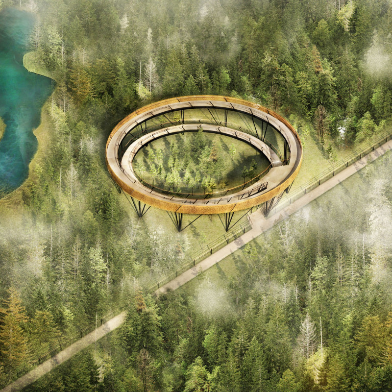 Elevated Pathway Crafted From Cross-Laminated Timber Panels Embracing Natural Landscapes