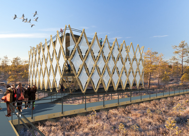 Triangular Pavilion Crafted from Laminated Wood with Accessible Pathways for Nature Education  