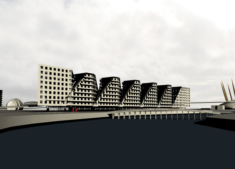 Triangular Façades of Concrete and Glass Reimagining Urban Living Along the River