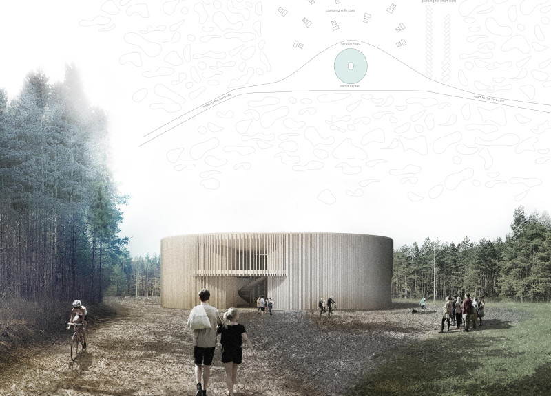 Elliptical Glulam Structure Integrating Water Features in A Sustainable Visitor Center  