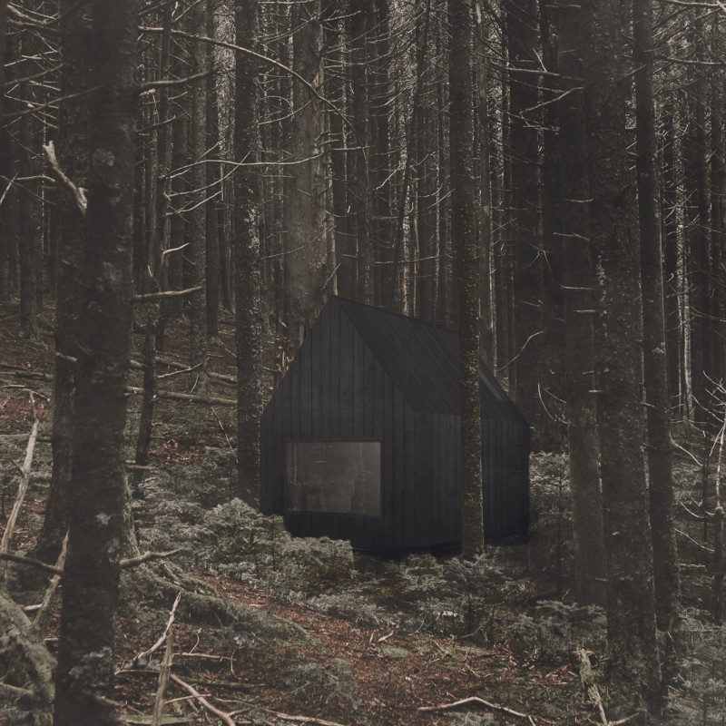 Cross-Laminated Timber Retreat Featuring Charred Wooden Shingles In A Forest Setting