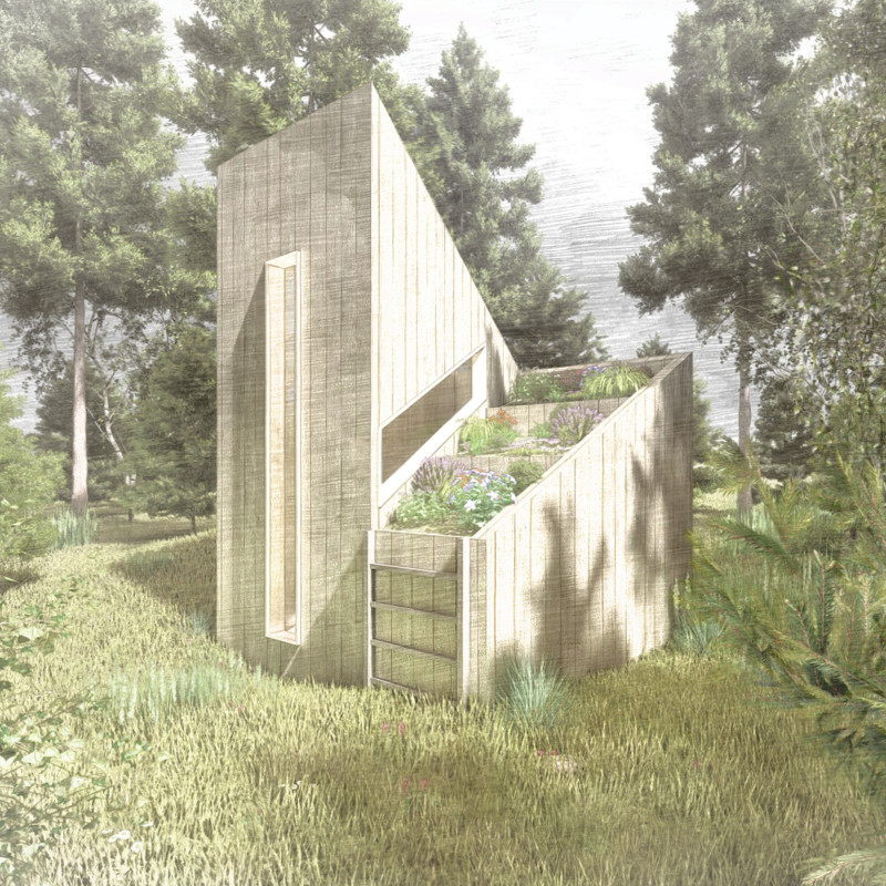 Mycelium Insulated Retreat With Green Roof and Timber Architecture
