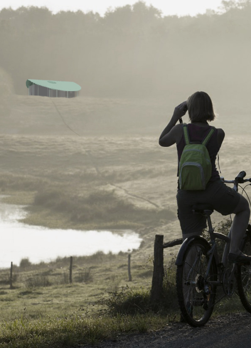 Charred Wooden Shingles and Prefabricated Structures for Sustainable Cyclist Amenities  